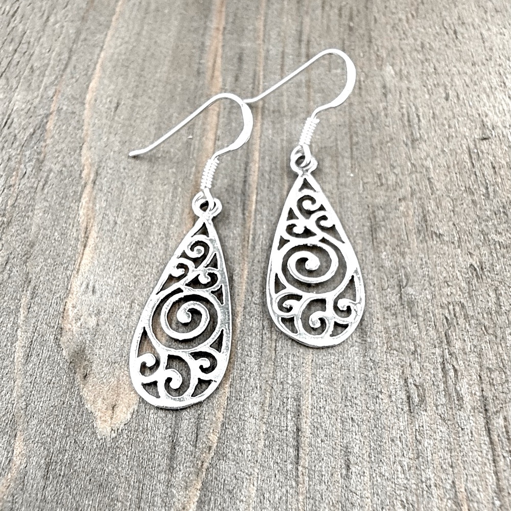 925 Sterling Silver Swirl Design Dangle Earrings! Hypoallergenic! NEW! - Picture 5 of 6